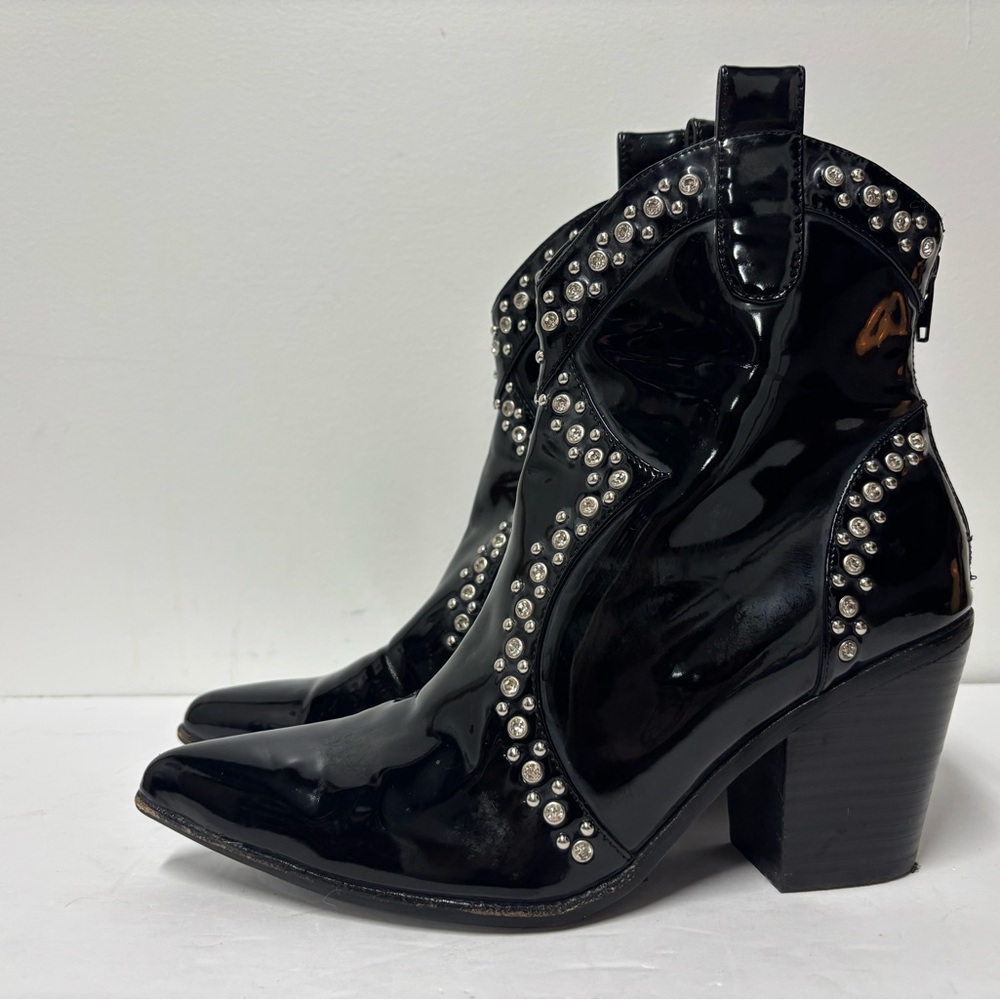 JEFFREY CAMPBELL Nightwing Black Patent Leather Diamond Ankle Bootie Women’s 8